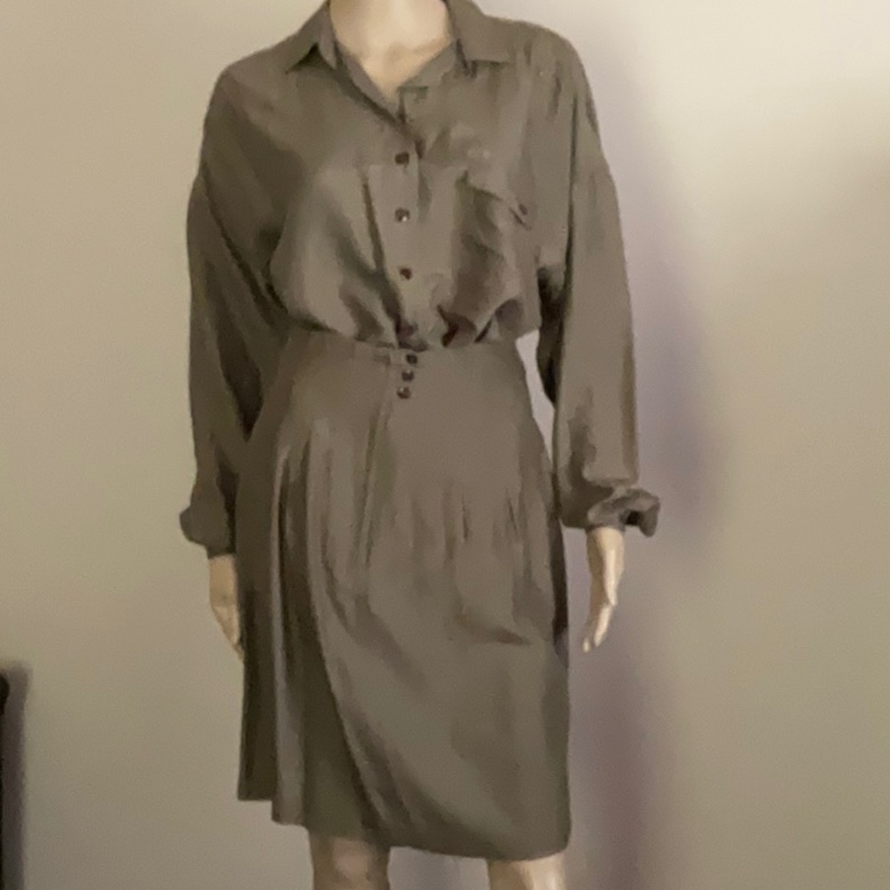 Vintage Toffs Washed Silk High Waist Skirt Set Taupe